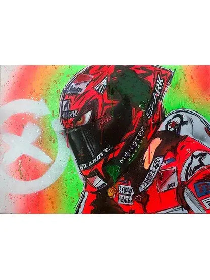 Decorbites™ valentino rossi canvas wall art featuring a vibrant red and black motorcycle racing helmet for living room wall art