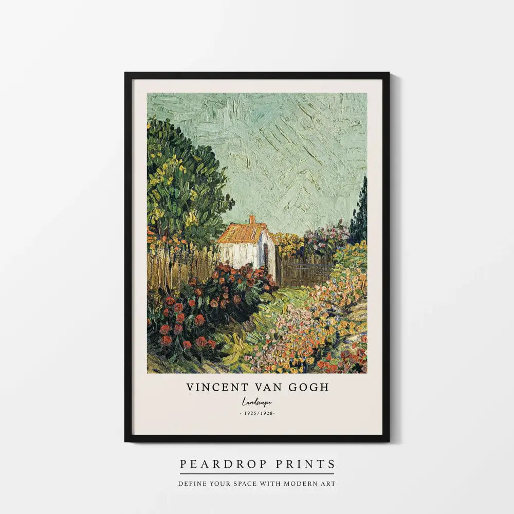 A decorbites vincent van gogh starry night canvas print featuring a framed landscape with black frame and cream matting