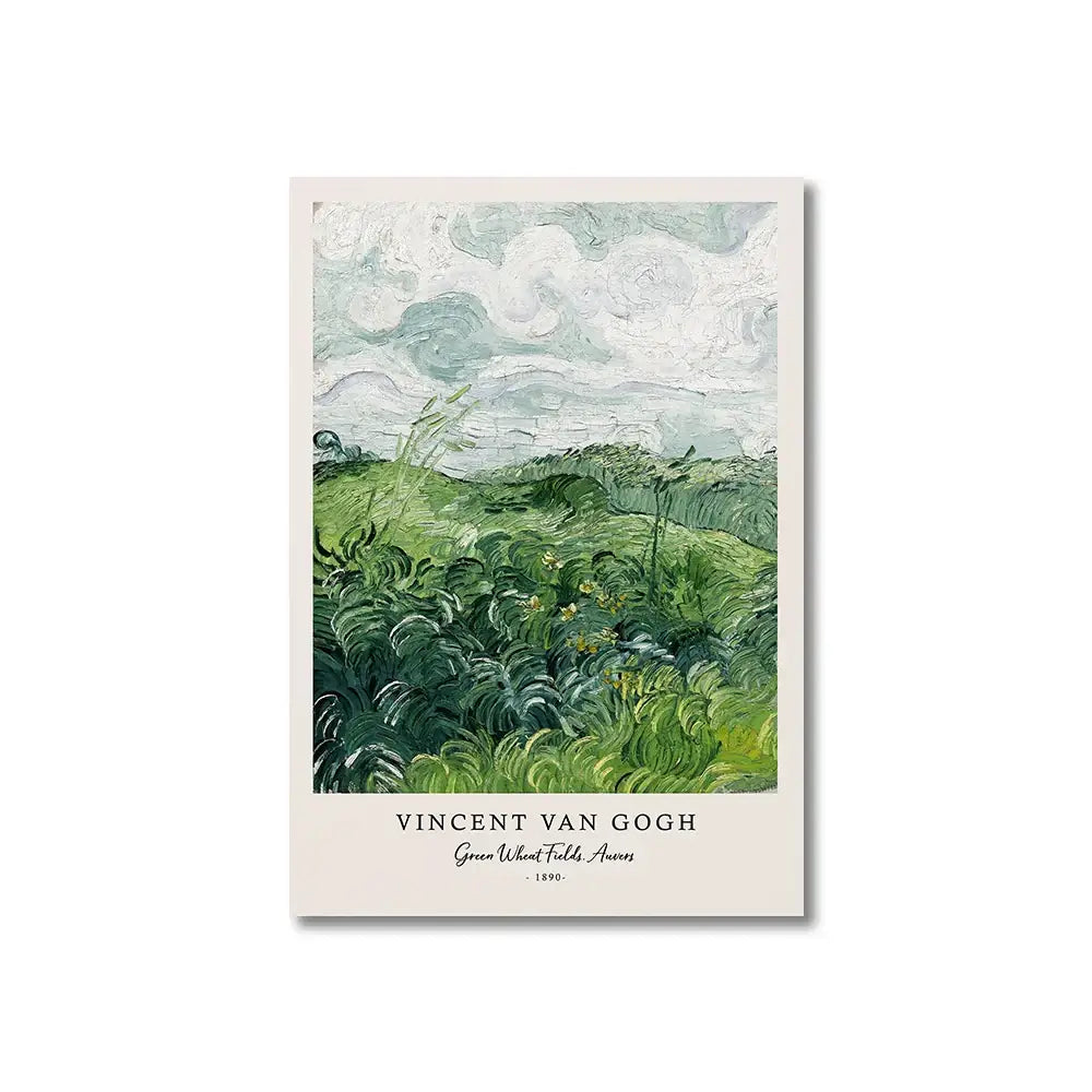 Decorbites™ vincent van gogh starry night canvas print featuring swirling green and blue brushstrokes on cream matte