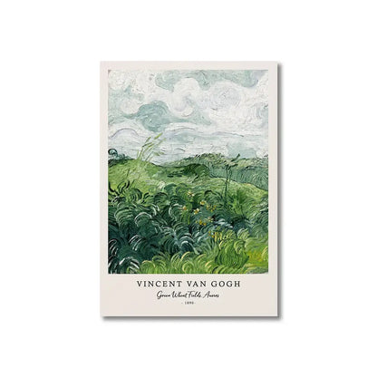 Decorbites™ vincent van gogh starry night canvas print featuring swirling green and blue brushstrokes on cream matte