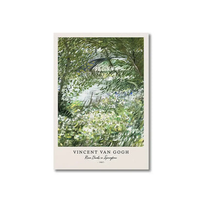 A rectangular decorbites™ canvas print of vincent van goghs river banks in springtime with greens blues and whites
