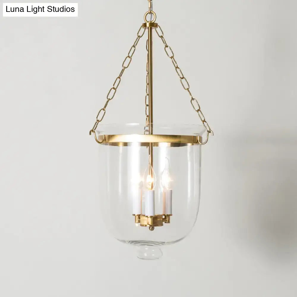 Decorbites vintage brass-finished 3-light inverted cloche pendant chandelier with clear glass and adjustable chain cord length