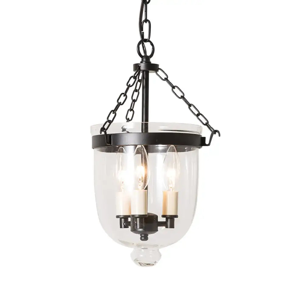 Black metal DecorBites vintage 3-light inverted cloche pendant chandelier with clear glass and chain cord length