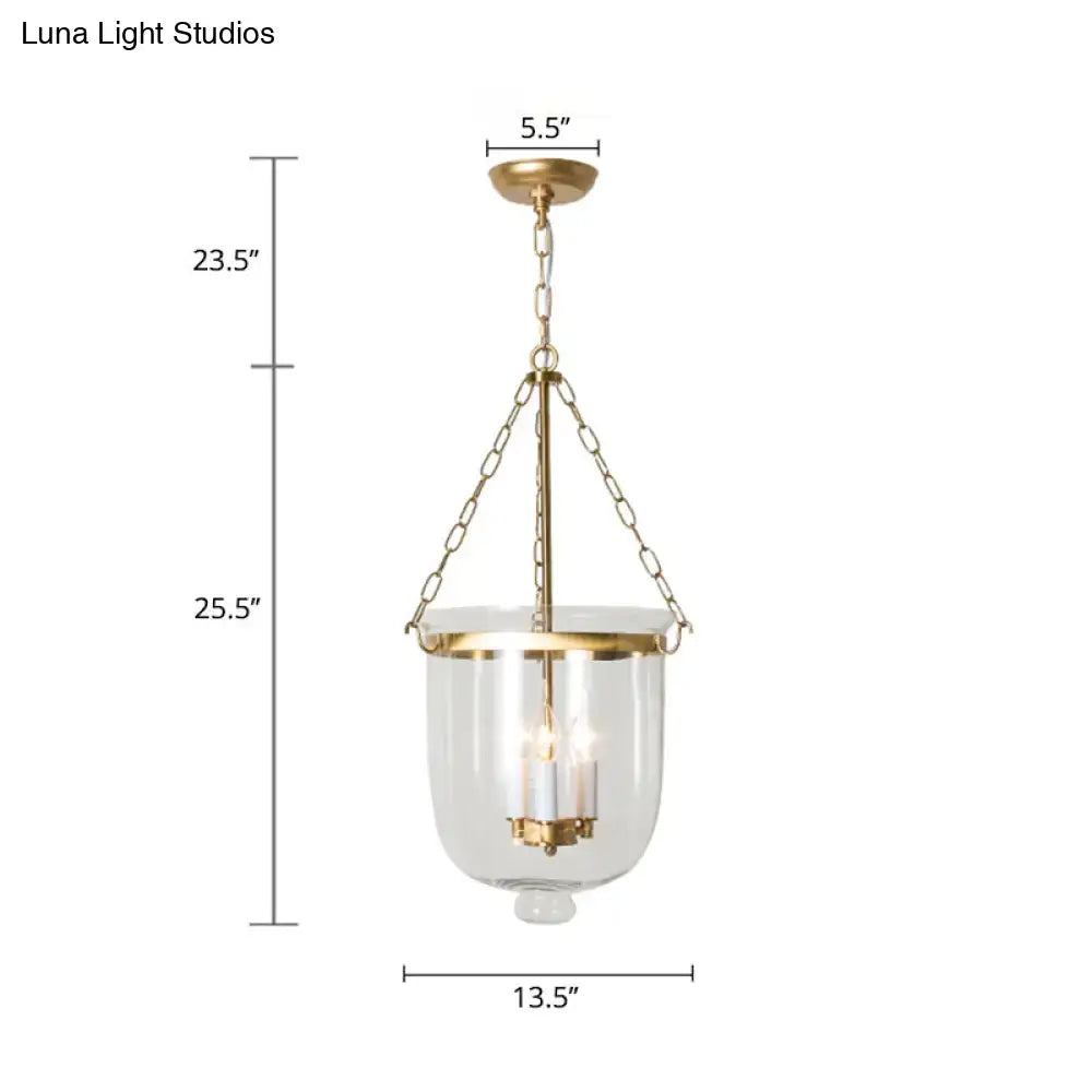 Decorbites vintage 3-light inverted cloche pendant chandelier with brass finish clear glass and adjustable chain cord length