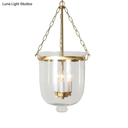 DecorBites™ vintage 3-light inverted cloche pendant chandelier with brass finish clear glass and adjustable chain cord length