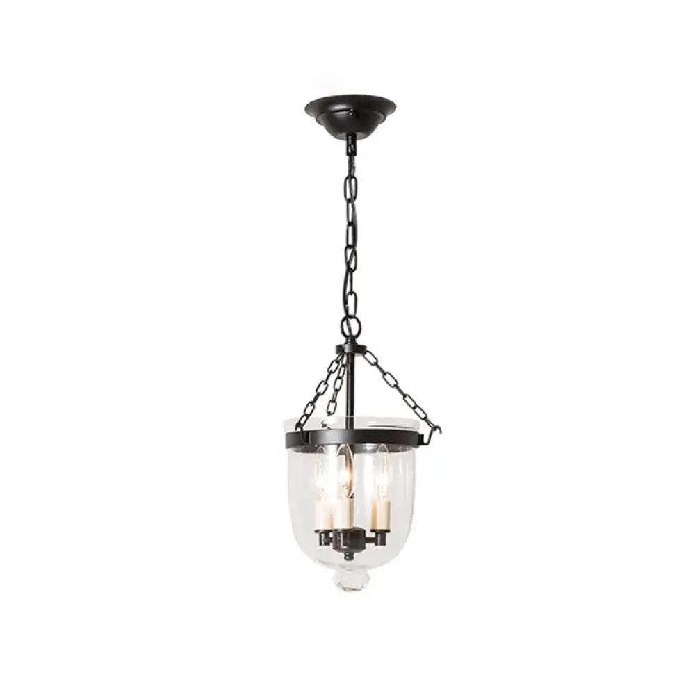 Black metal DecorBites™ vintage 3-light inverted cloche pendant chandelier with clear glass and chain cord length