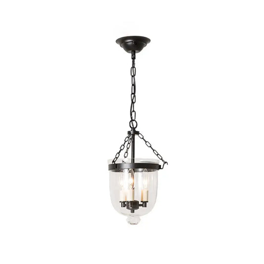 Black metal DecorBites™ vintage 3-light inverted cloche pendant chandelier with clear glass and chain cord length