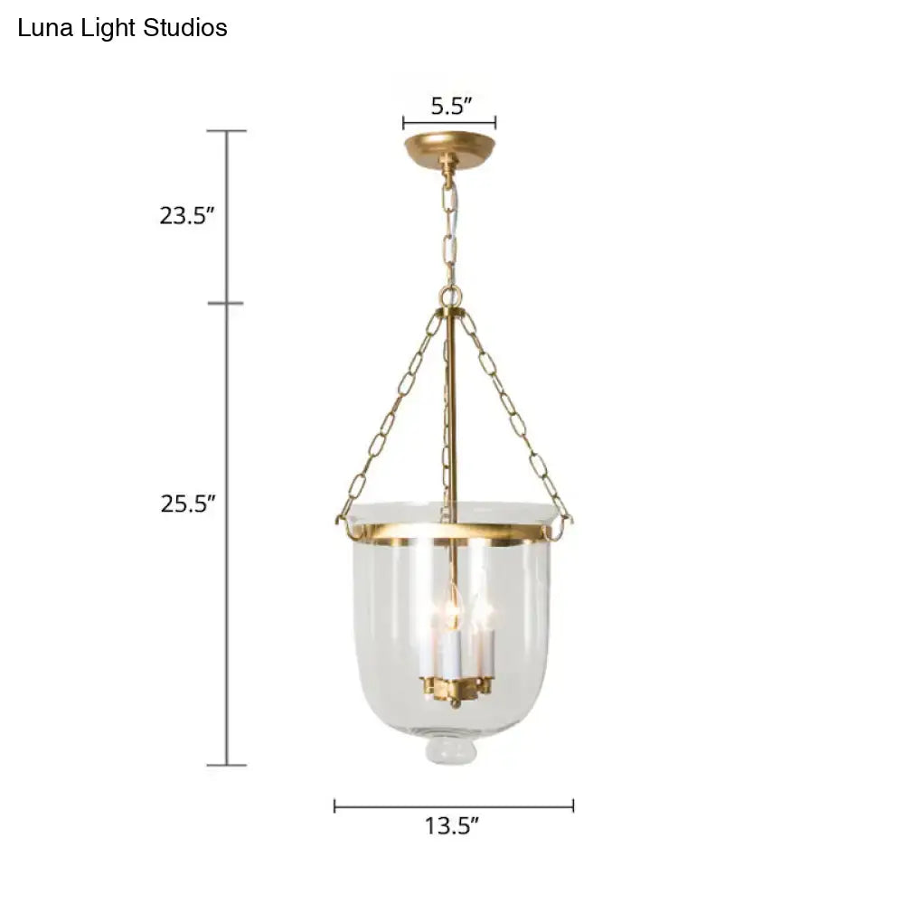 Decorbites vintage 3-light inverted cloche pendant chandelier with brass finish clear glass and adjustable chain cord length