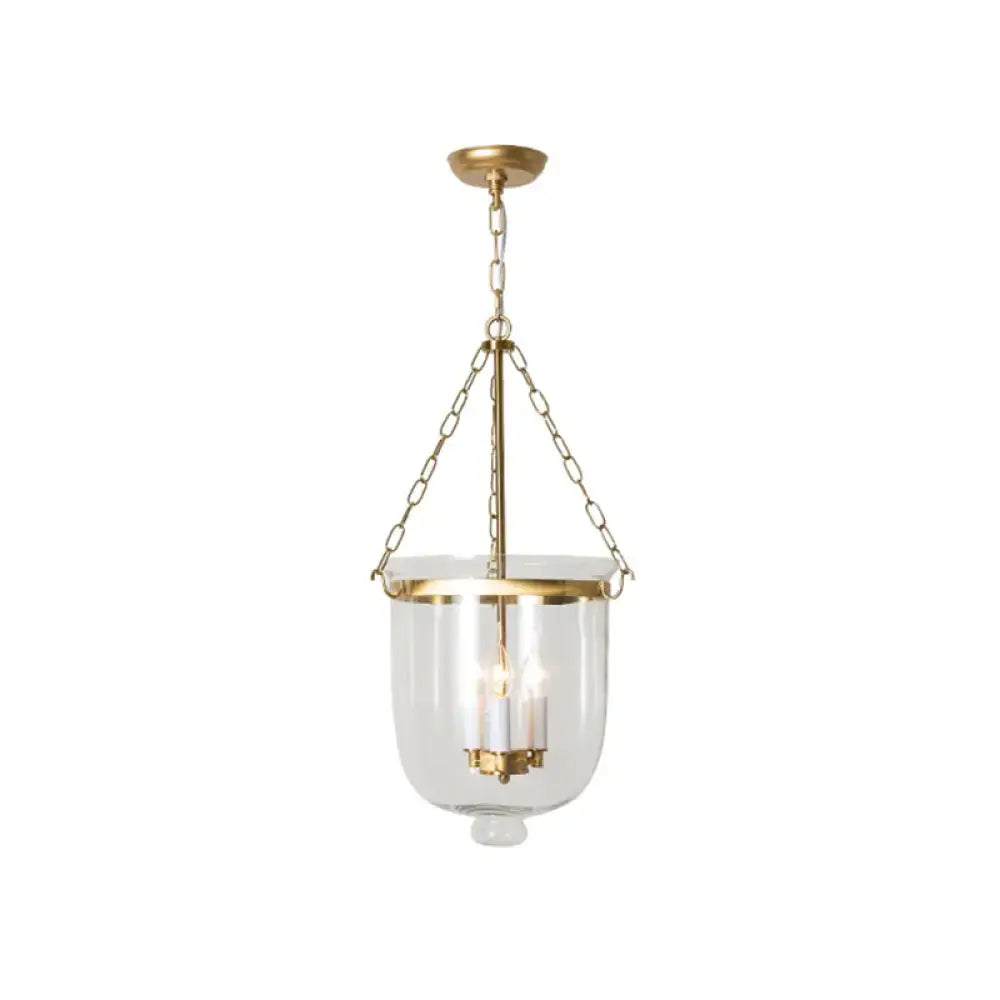 DecorBites vintage 3-light inverted cloche pendant chandelier with brass finish clear glass and adjustable chain cord length