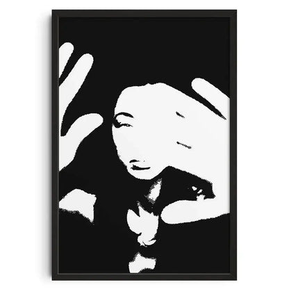 Decorbites™ vintage abstract canvas print featuring a black-framed high-contrast stylized portrait in white and black