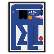 DecorBites vintage blue abstract canvas print with bold geometric shapes and stylized eyes for home decor