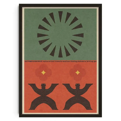 Decorbites™ vintage abstract canvas print featuring black silhouettes and a green circle on orange background for home decor