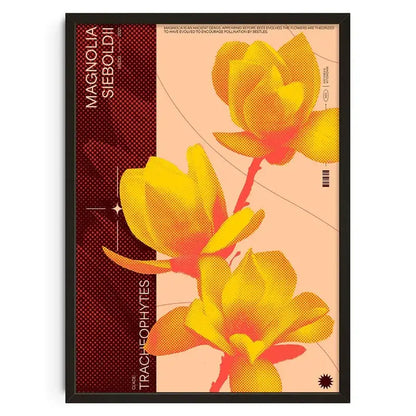 Framed decorbites™ vintage abstract canvas print wall art with yellow and orange magnolia flowers on peach background
