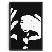 DecorBites™ vintage abstract canvas print wall art featuring a black-framed high-contrast stylized portrait in white