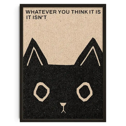 Decorbites™ vintage abstract canvas print wall art featuring a black cat face with beige eyes in a black frame