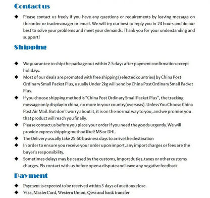 Text-based customer service and shipping policy for decorbites vintage aircraft design poster featuring aircraft structural design details