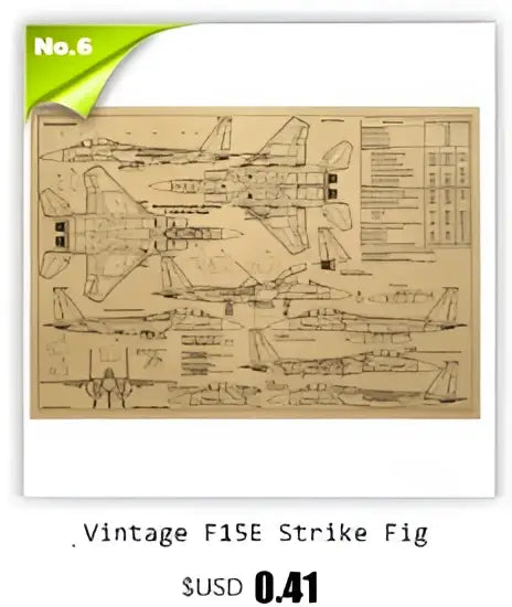 Decorbites™ vintage aircraft design poster features a sepia-toned f15e strike fighter jet aircraft structural blueprint