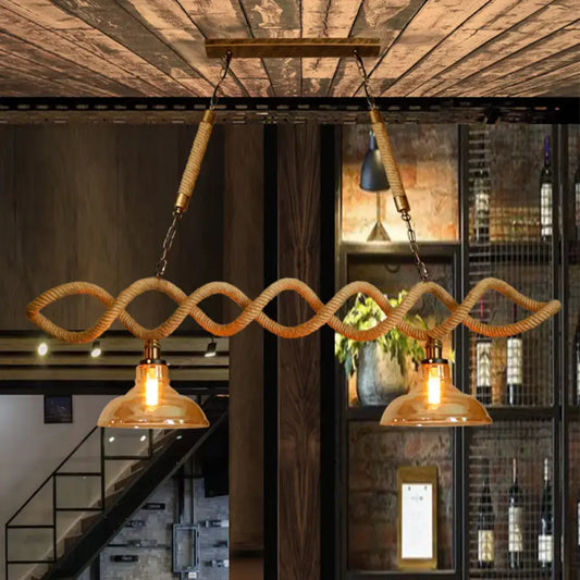 DecorBites™ vintage amber glass pendant light with rattan rope wrap and brass hardware ceiling light fixture height and width
