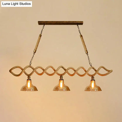 Decorbites vintage amber glass ceiling light with rustic rope wrap, three amber shades, and wooden ceiling mount, fixture height included