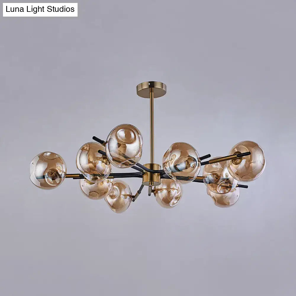 Decorbites™ vintage amber grey glass flush mount chandelier with brass rod and black arms for living room lighting