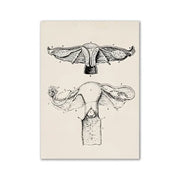 Decorbites™ vintage human anatomy canvas print featuring detailed black ink female reproductive system artwork on cream background