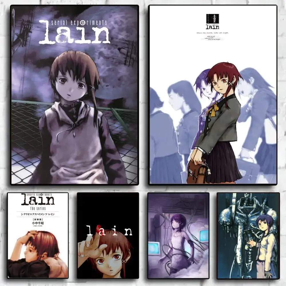 Decorbites™ vintage anime sticky posters featuring dark gray and purple characters from serial experiments lain for home decor