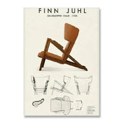 Decorbites™ vintage bauhaus black and white canvas print featuring brown leather grasshopper chair by finn juhl 1938
