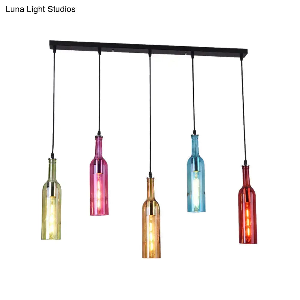 Decorbites™ vintage black bottle cluster pendant lamp with colorful glass shades featuring illuminated edison bulbs 220v-240v 110v-120v