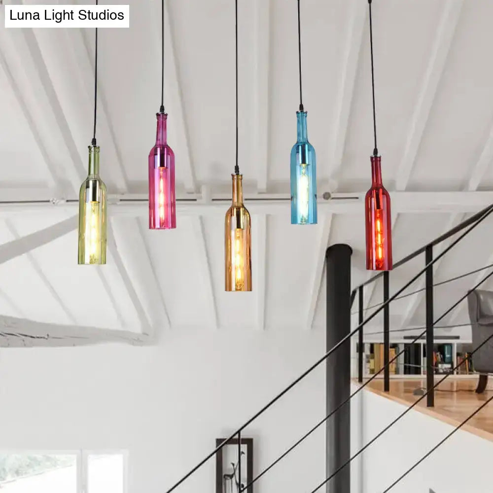 Decorbites vintage black bottle cluster pendant lamp with colorful glass shades and visible filament bulbs for restaurants 220v-240v 110v-120v