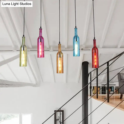 Decorbites vintage black bottle cluster pendant lamp with colorful glass shades and visible filament bulbs for restaurants 220v-240v 110v-120v