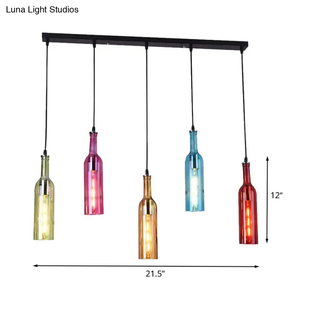 Decorbites vintage black bottle cluster pendant lamp with colorful glass shades in green pink amber blue and red hues for restaurants 220v-240v 110v-120v