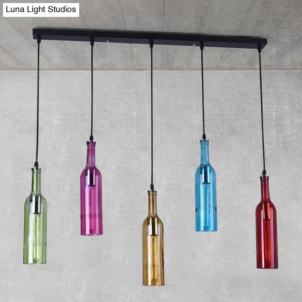 Decorbites™ vintage black bottle cluster pendant lamp with colorful glass shades in green pink gold blue red for restaurants 220v-240v 110v-120v