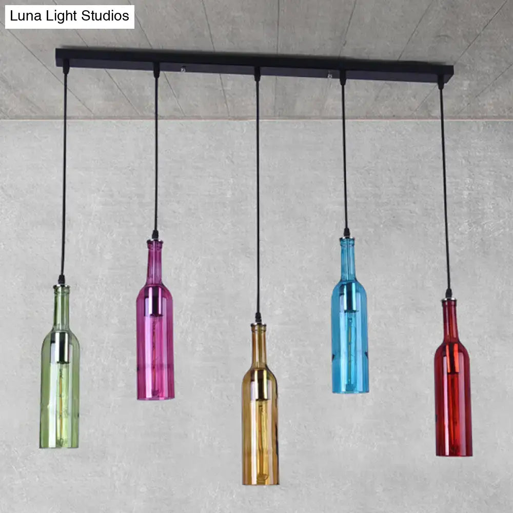 DecorBites vintage black pendant lamp with colorful glass shades in green pink gold blue and red 220v-240v 110v-120v for restaurants
