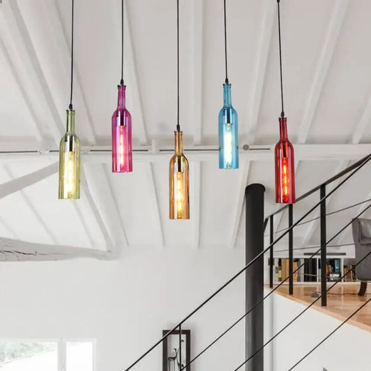 Decorbites vintage black bottle cluster pendant lamp with colorful glass shades hanging pendant lamp for restaurants 220v-240v 110v-120v