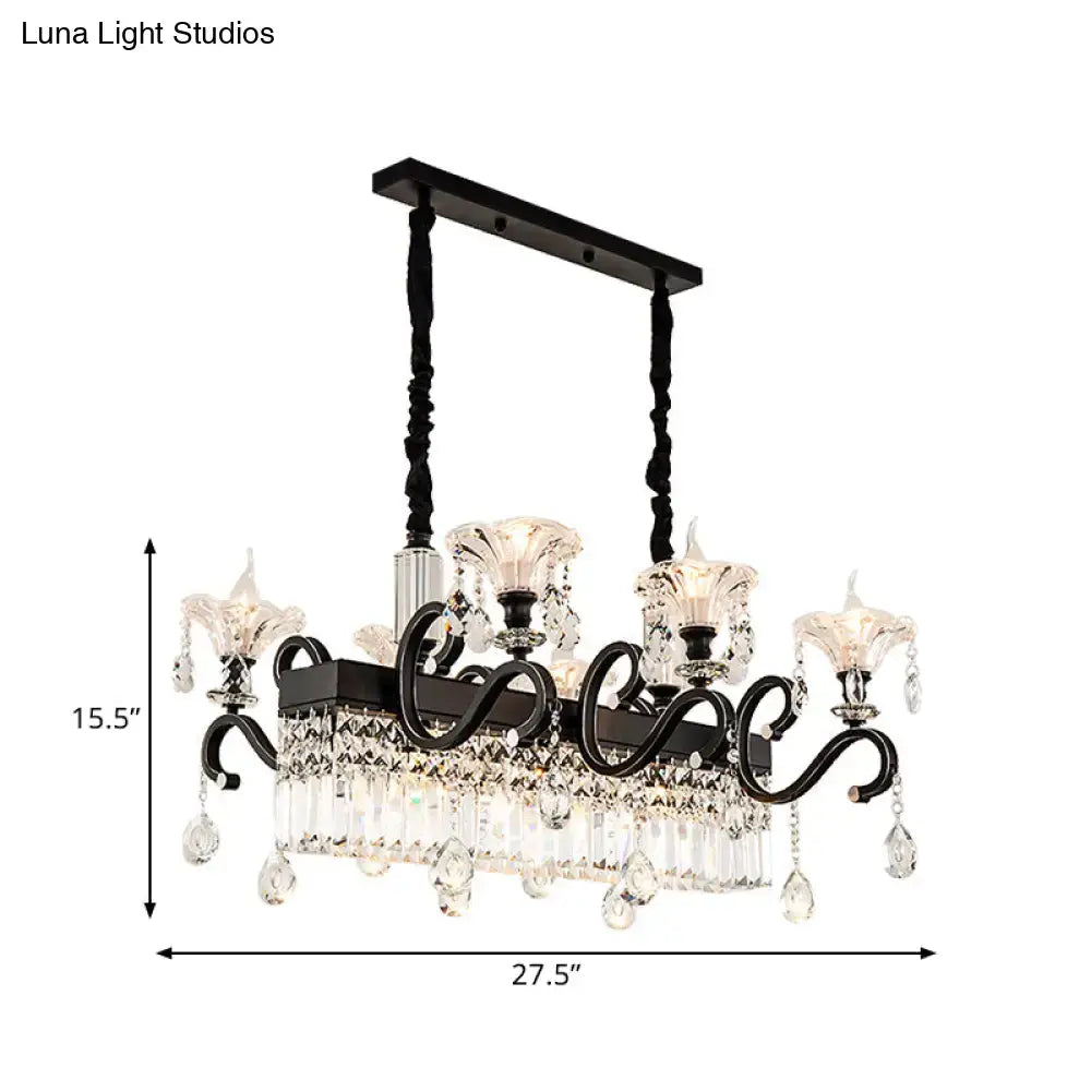 Decorbites™ vintage black wrought iron chandelier with black crystal droplets and e12 e14 bulb base ornate floral fixtures