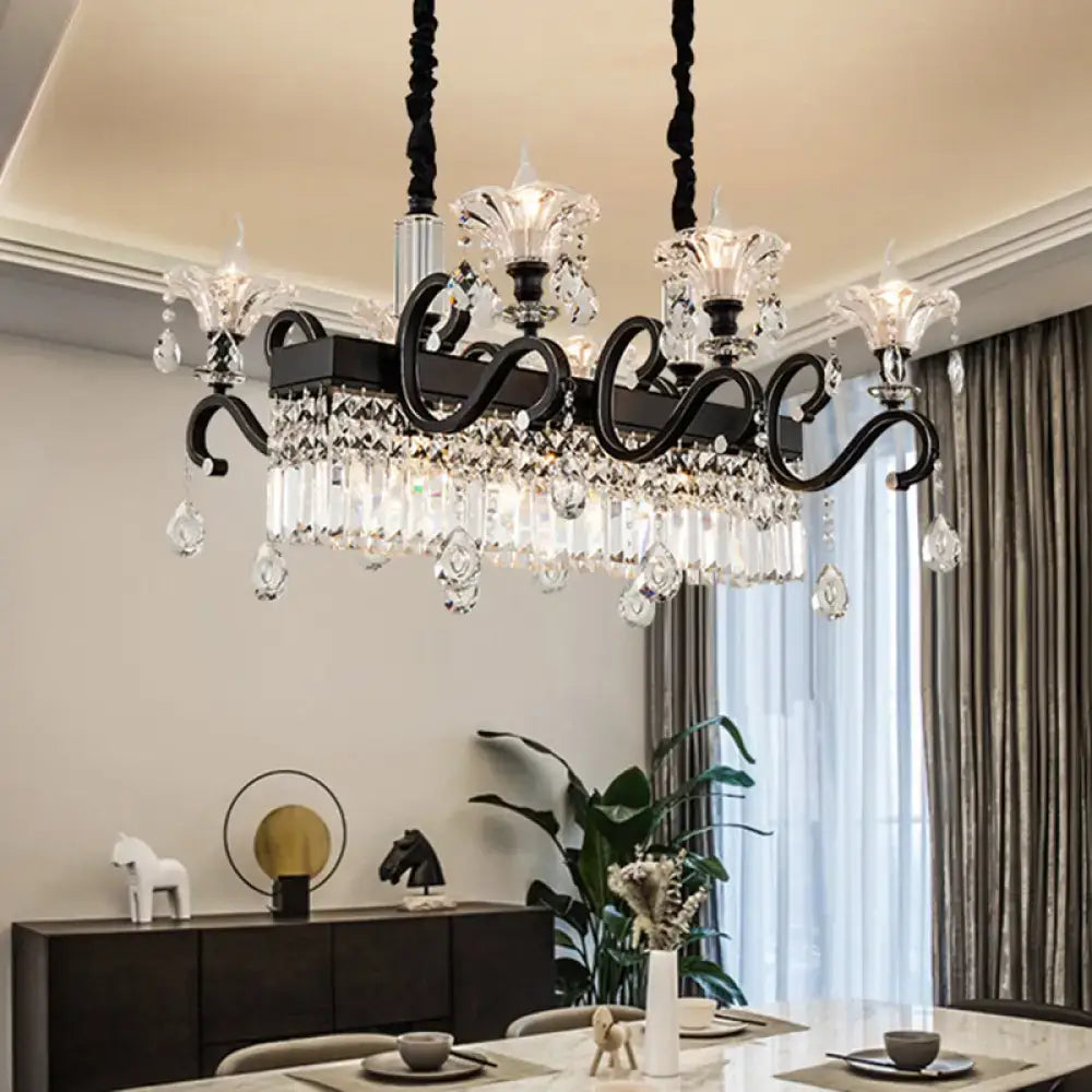 DecorBites vintage black crystal prism island pendant lamp with 9 lights e12 e14 bulb base and ornate scroll arms