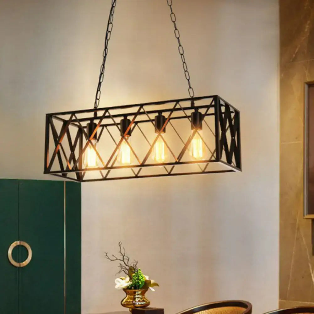 DecorBites vintage black iron island pendant light with exposed Edison bulbs for dining room ceiling lighting
