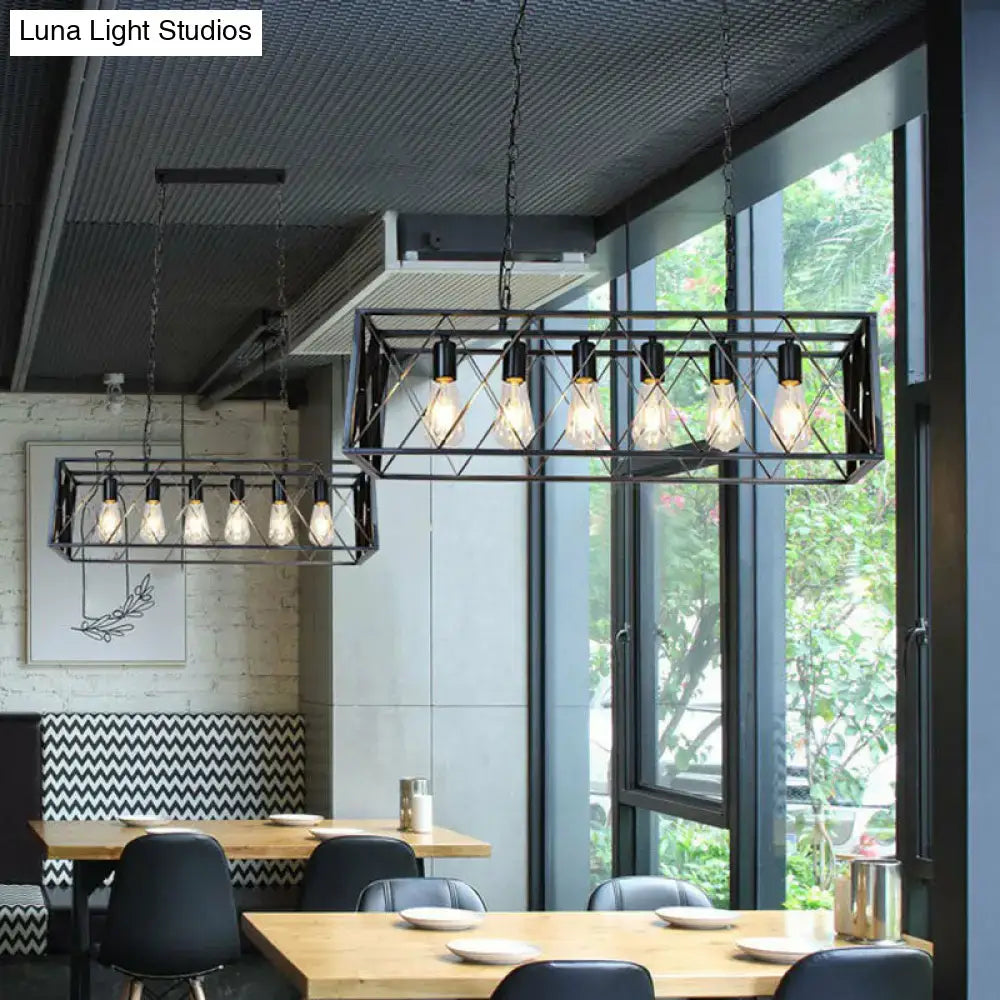 DecorBites vintage black iron island pendant light with exposed Edison bulbs for dining room ceiling lighting