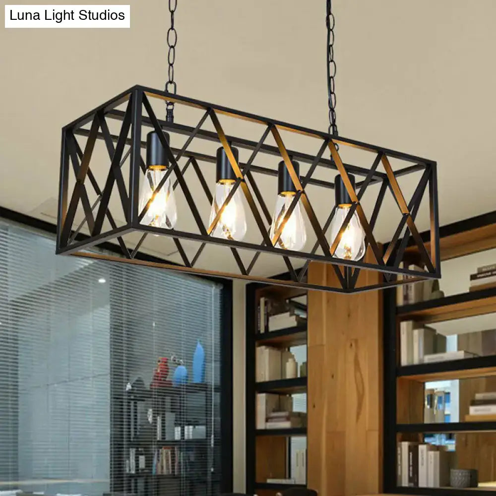 Decorbites vintage black iron island pendant light with gold accents and four edison bulbs for dining room ceiling