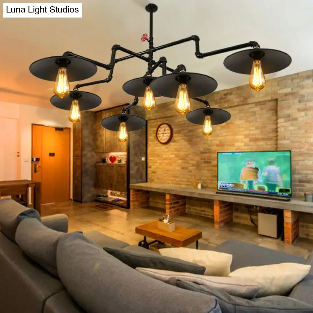 DecorBites vintage black island pendant lamp with 7 filament bulbs metal pipe design for living room pendant light