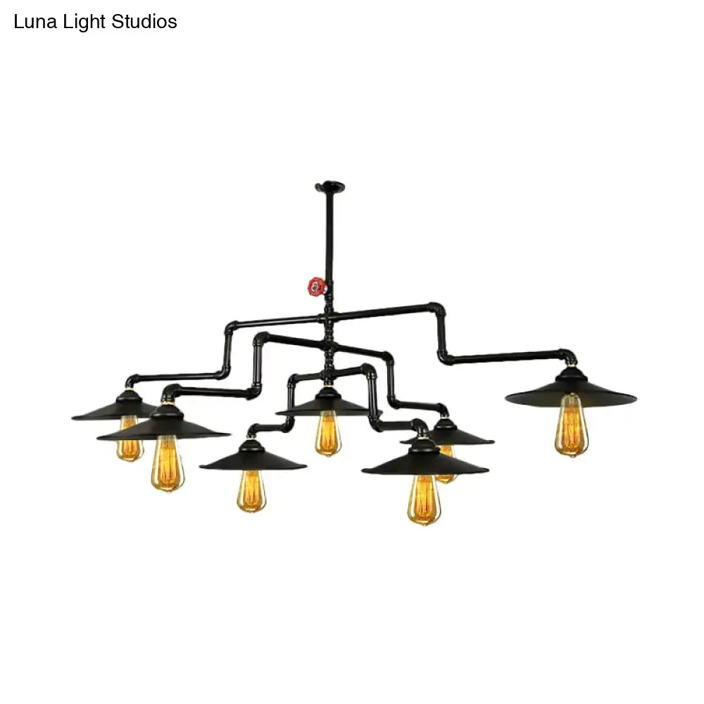 Decorbites vintage black island pendant lamp with 7 exposed filament bulbs and black pipe design for living room pendant light