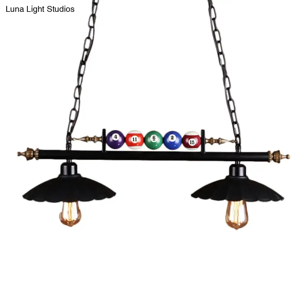 Decorbites vintage black metal pool table light with scalloped design decorative billiard balls and vintage bulbs