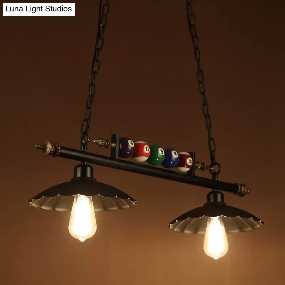 Decorbites vintage black wrought iron pool table light with scalloped design and colorful billiard ball decoration