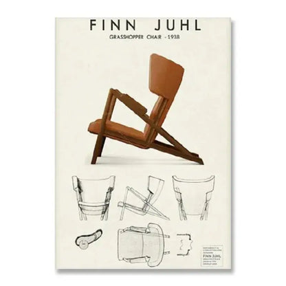 Brown leather upholstered grasshopper chair by finn juhl 1938 featured on decorbites vintage black white canvas print