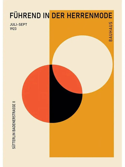 Decorbites™ vintage black and white bauhaus canvas print featuring bold geometric circles from 1923 modernism exhibition cover