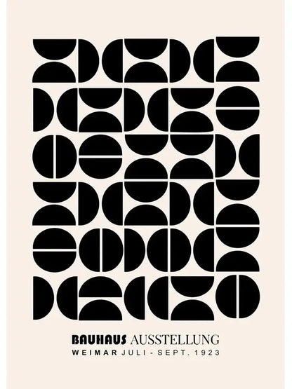Decorbites™ vintage black canvas print featuring black geometric half and full circles on beige background for modernism exhibition