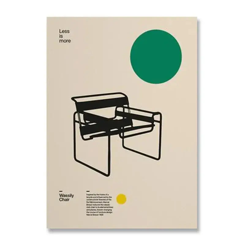 Minimalist black line-art canvas print of the wassily chair in vintage black and white modernism exhibition style