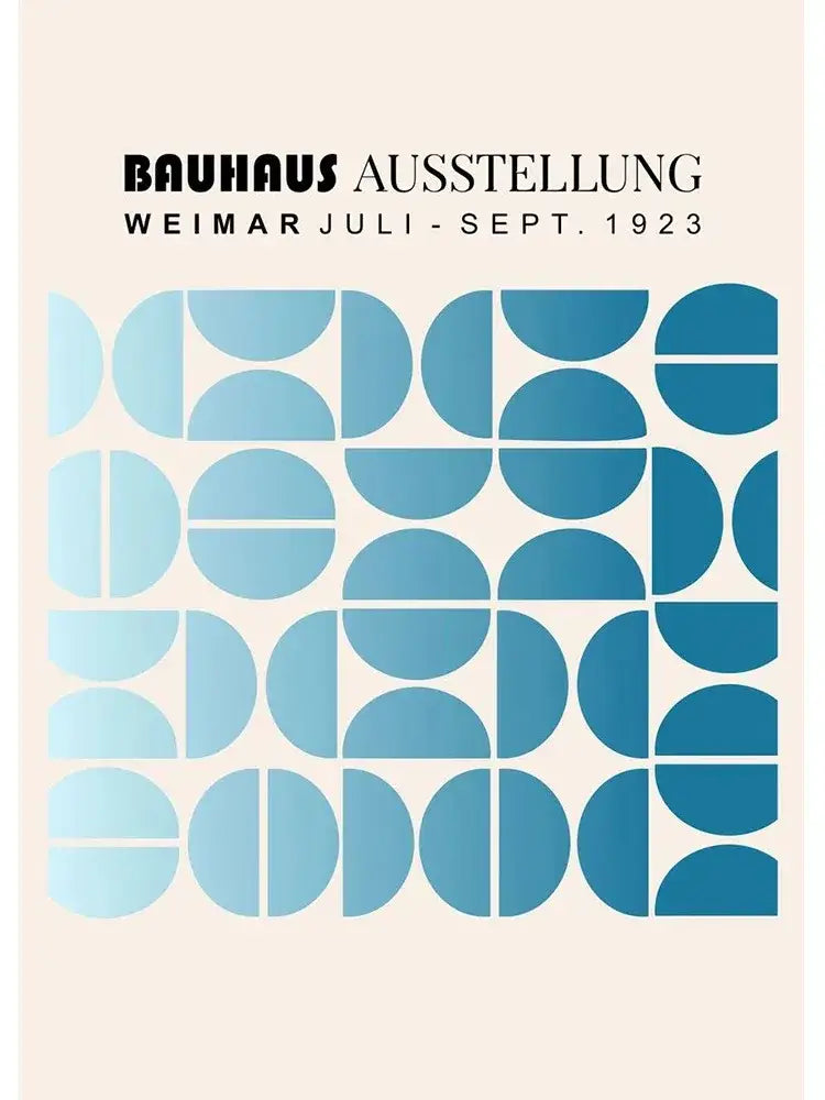 Decorbites vintage black and white bauhaus canvas print with blue geometric semi circles for modernism exhibition