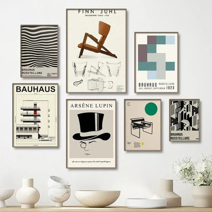 Decorbites vintage black and white canvas print featuring bauhaus-inspired bold typography and geometric designs