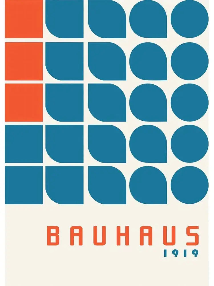 Decorbites™ vintage black and white bauhaus canvas print with teal and orange geometric shapes for modernism exhibition